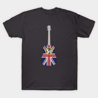 Guitar with Union Jack British Flag overlay pattern T-Shirt